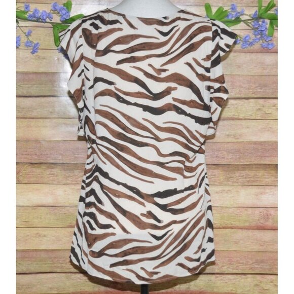 Cabi Ladies Brown Animal Tiger Print V-Neck Cap Sleeve Blouse Top Size S Light - Picture 5 of 9